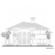 Luxury Home Plan Rear Elevation View
